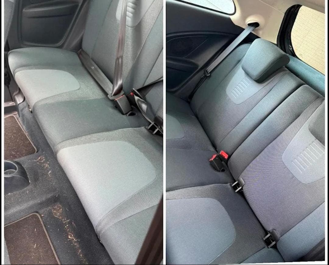 Rear seats before and after a deep interior clean